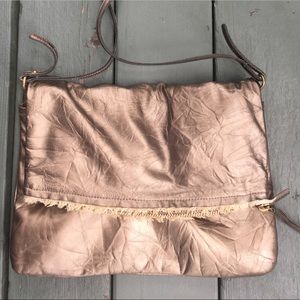 Copper crushed leather cross body bag